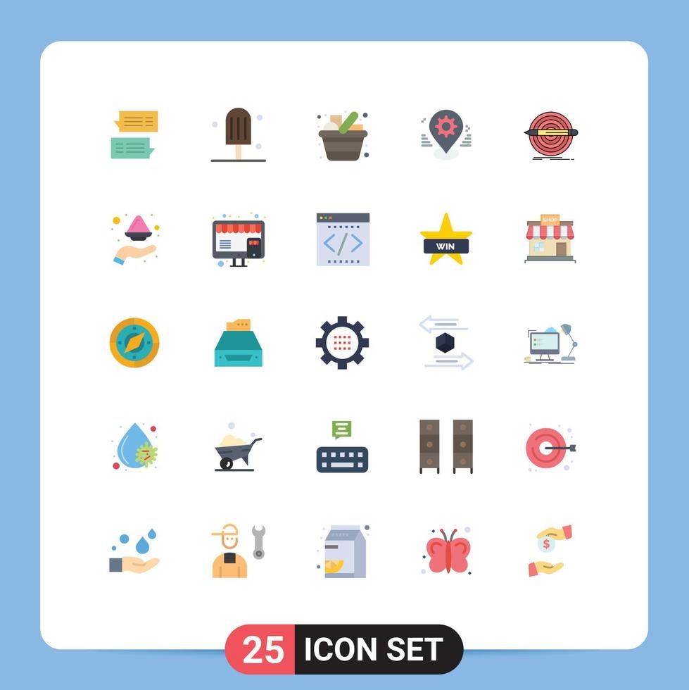 User Interface Pack of 25 Basic Flat Colors of setting map cart gps items Editable Vector Design Elements