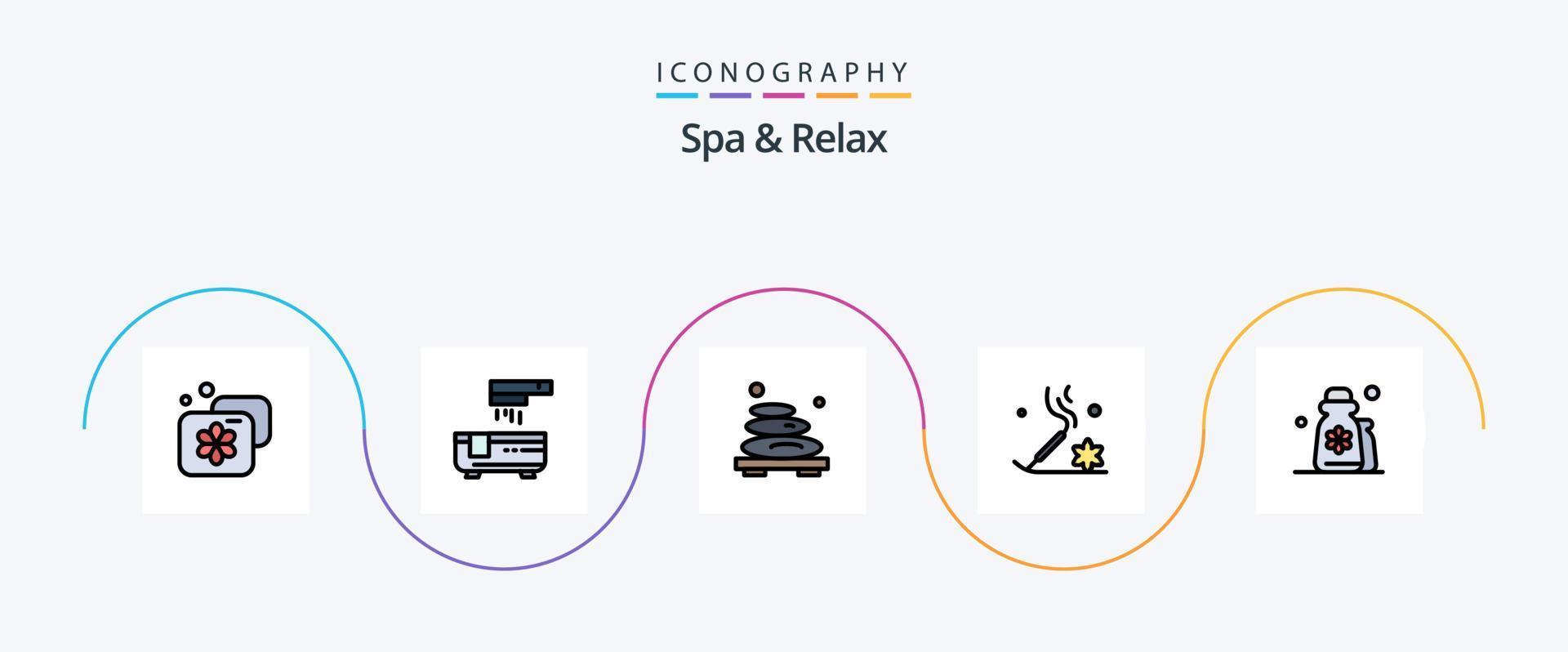 Spa And Relax Line Filled Flat 5 Icon Pack Including beauty. incense stick. hot. beauty. stone vector