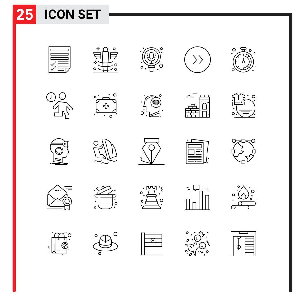 Pack of 25 Modern Lines Signs and Symbols for Web Print Media such as business circle medical arrows record Editable Vector Design Elements