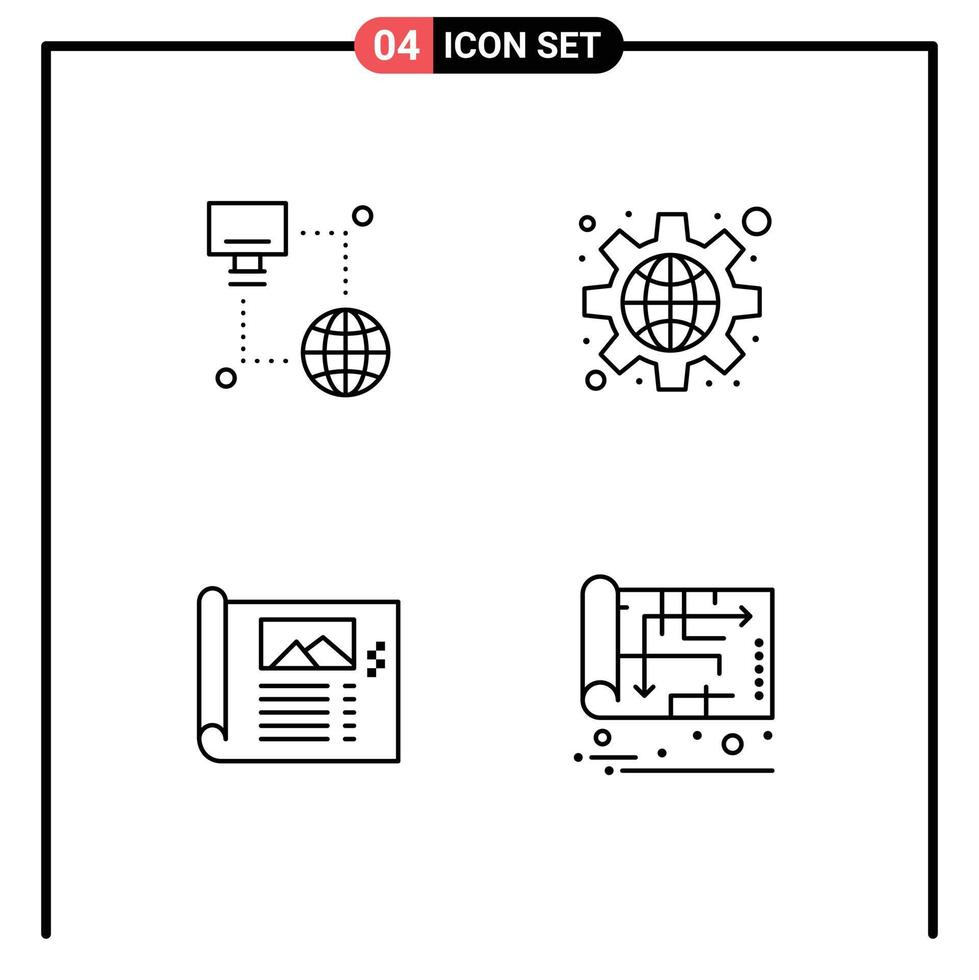 Set of 4 Commercial Filledline Flat Colors pack for internet paper monitor public sketch Editable Vector Design Elements