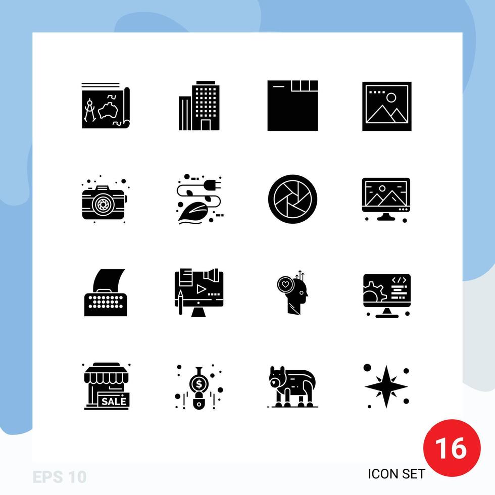 16 Universal Solid Glyphs Set for Web and Mobile Applications lens photo browser camera media Editable Vector Design Elements