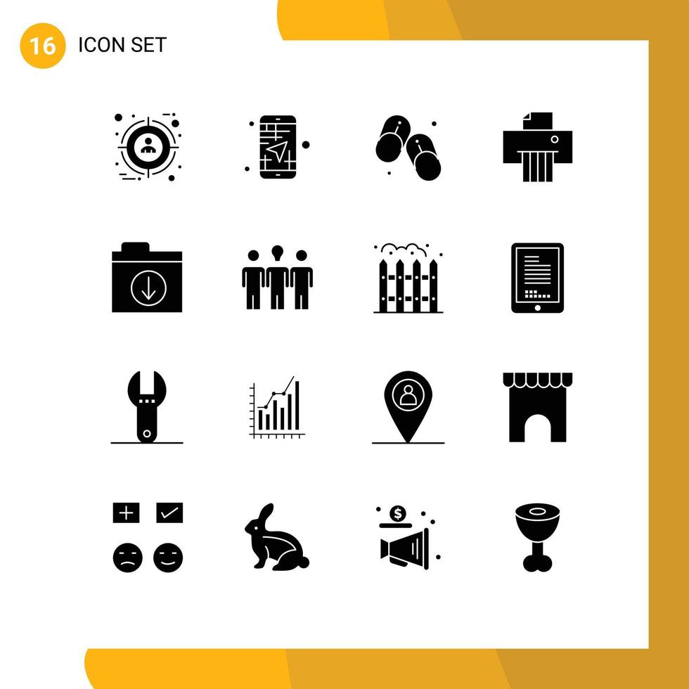 Pictogram Set of 16 Simple Solid Glyphs of files shredder travel paper summer Editable Vector Design Elements
