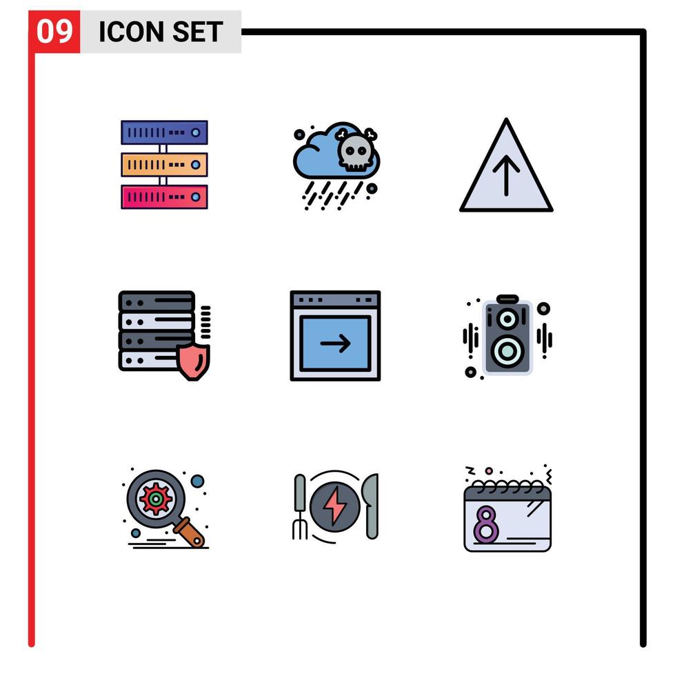 User Interface Pack of 9 Basic Filledline Flat Colors of website browser growth arrow protection Editable Vector Design Elements