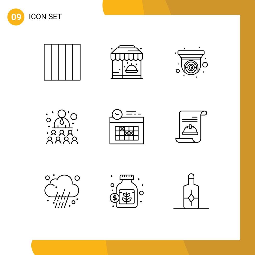 9 Thematic Vector Outlines and Editable Symbols of day design security calendar team Editable Vector Design Elements