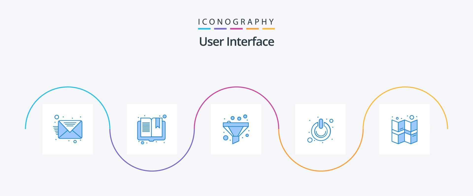 User Interface Blue 5 Icon Pack Including map. gps. funnel. switch. on vector