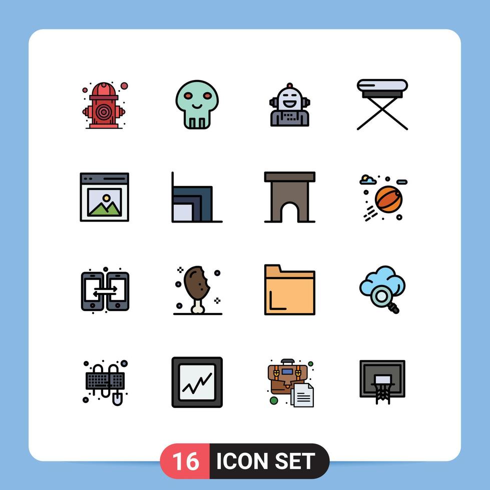 Pack of 16 Modern Flat Color Filled Lines Signs and Symbols for Web Print Media such as seat furniture death chair emotional Editable Creative Vector Design Elements
