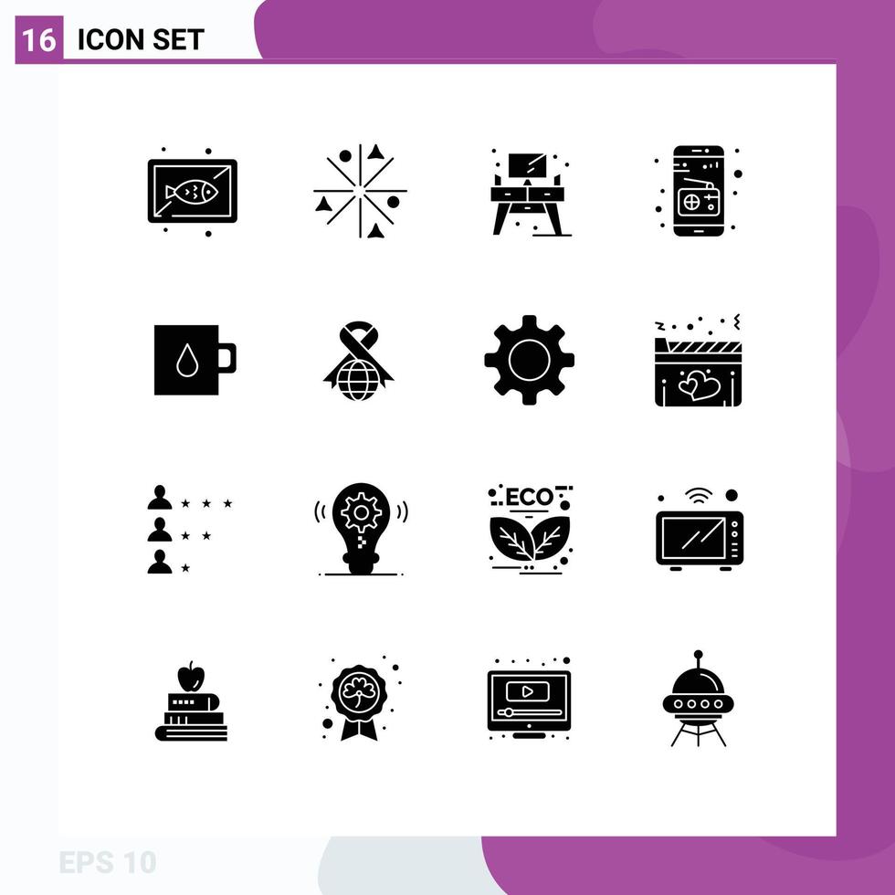 16 Thematic Vector Solid Glyphs and Editable Symbols of chamber radio works media table Editable Vector Design Elements