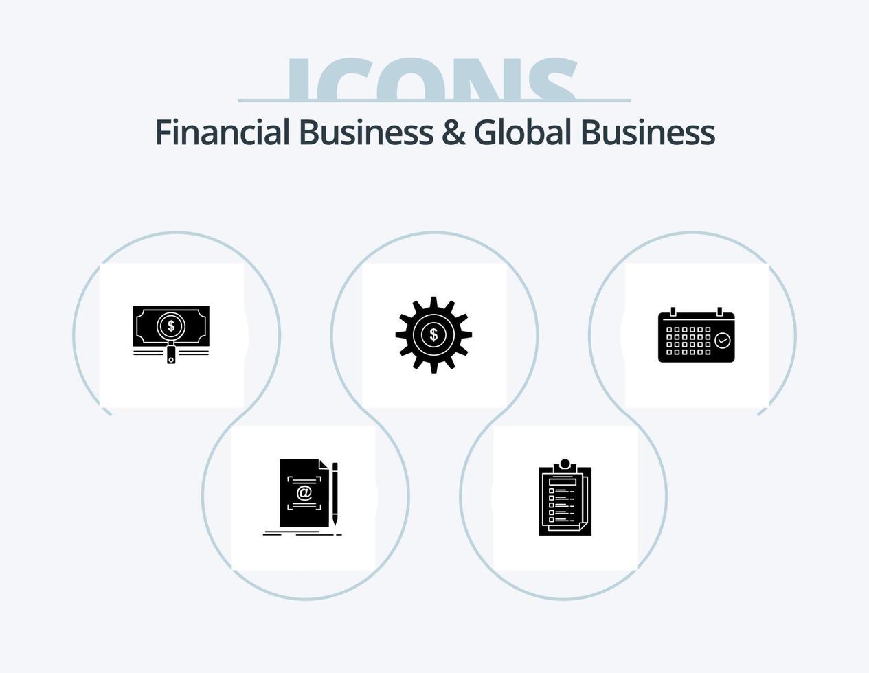 Financial Business And Global Business Glyph Icon Pack 5 Icon Design. success. setting. file. gear. loan vector