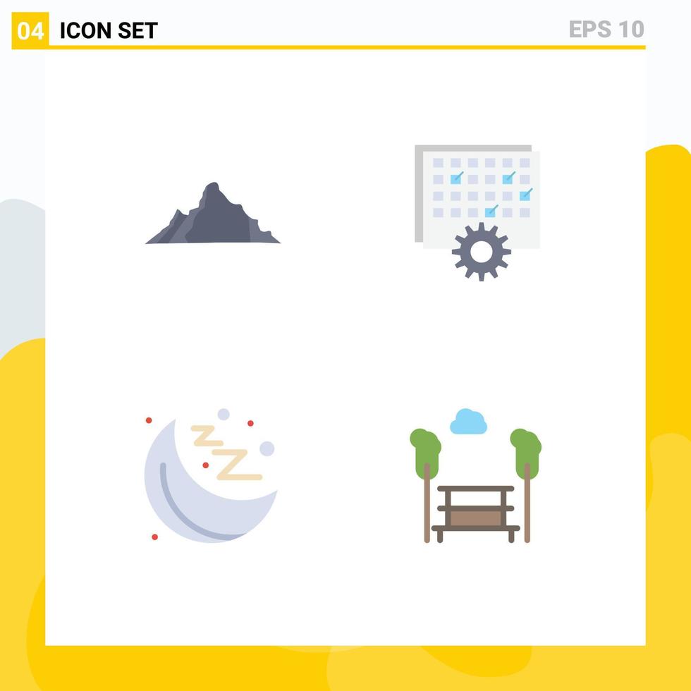 conjunto de pictogramas de 4 iconos planos simples de elementos de diseño de vectores editables de salud de manejo de montaña de sincronización de colinas
