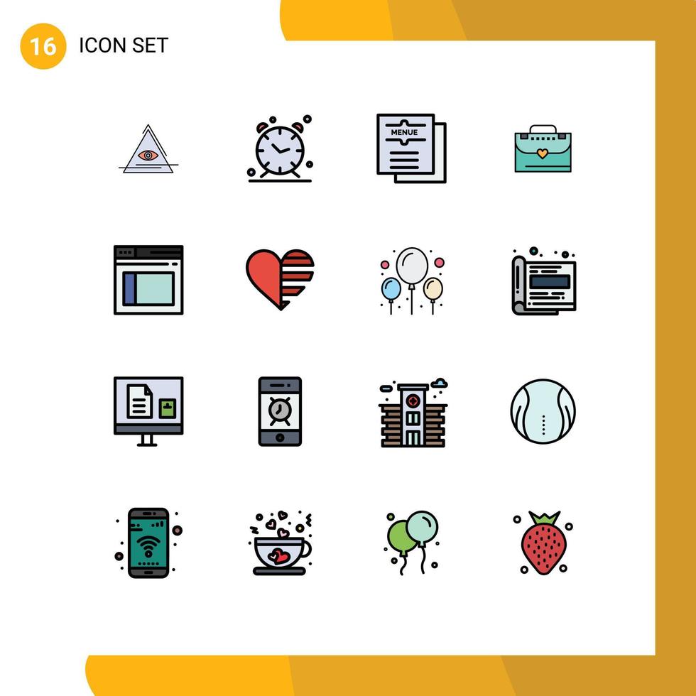 16 User Interface Flat Color Filled Line Pack of modern Signs and Symbols of secure love cafe briefcase restaurant Editable Creative Vector Design Elements