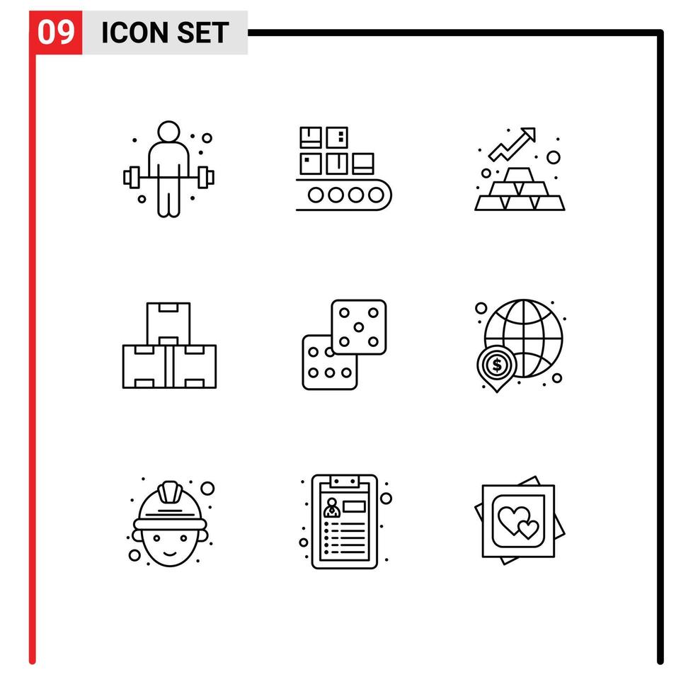 conjunto de pictogramas de 9 esquemas simples de elementos de diseño vectorial editables de activos de la industria de producción de casinos vector