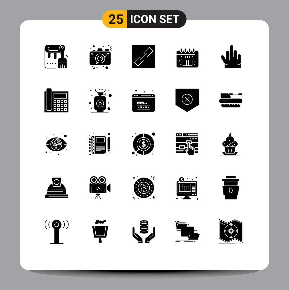 Solid Glyph Pack of 25 Universal Symbols of high five fingers image box birthday Editable Vector Design Elements
