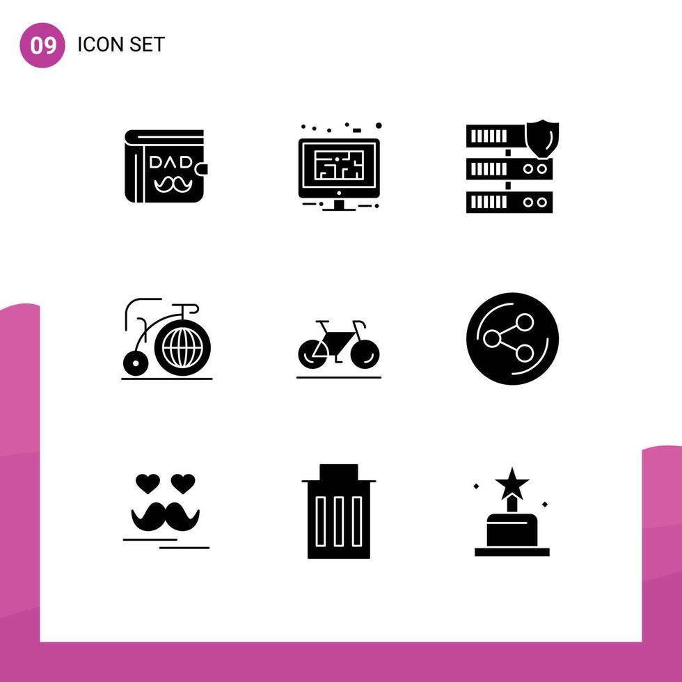 9 Universal Solid Glyph Signs Symbols of bicycle dream plan bike security Editable Vector Design Elements