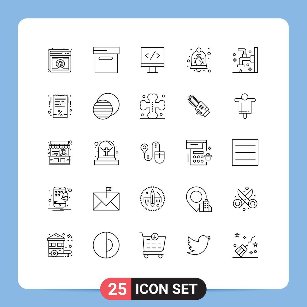 Group of 25 Modern Lines Set for cleaning bath monitor security bell Editable Vector Design Elements