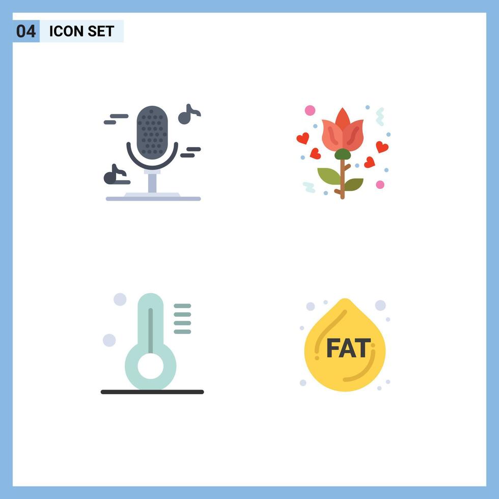 Pack of 4 Modern Flat Icons Signs and Symbols for Web Print Media such as audio fat flower temperature diet Editable Vector Design Elements