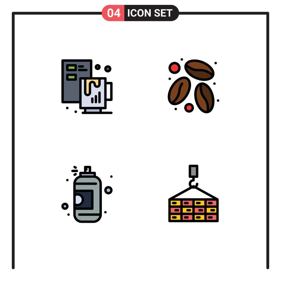 Universal Icon Symbols Group of 4 Modern Filledline Flat Colors of creative arts file coffee bean building Editable Vector Design Elements