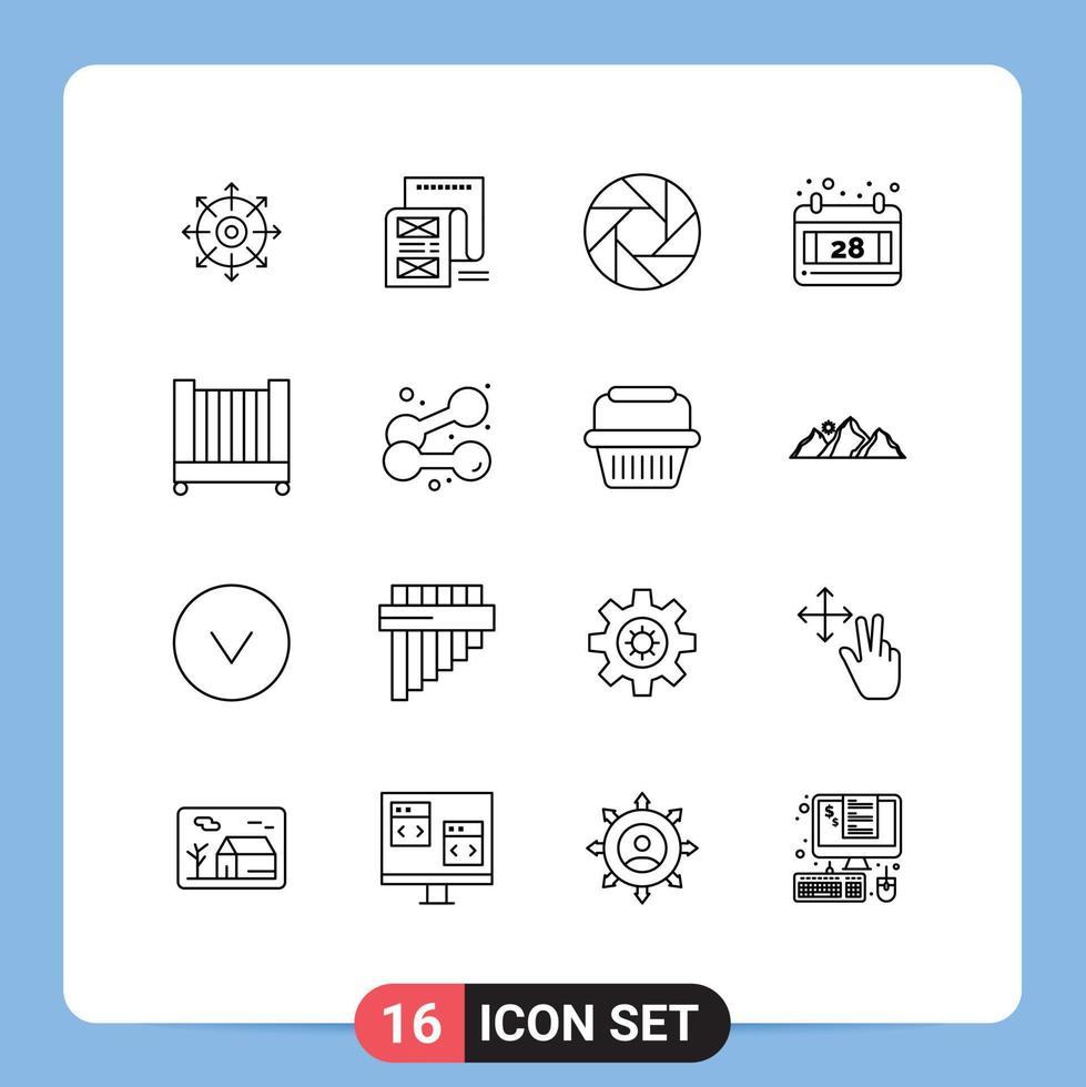 Group of 16 Modern Outlines Set for child thanks day attachment date photo Editable Vector Design Elements