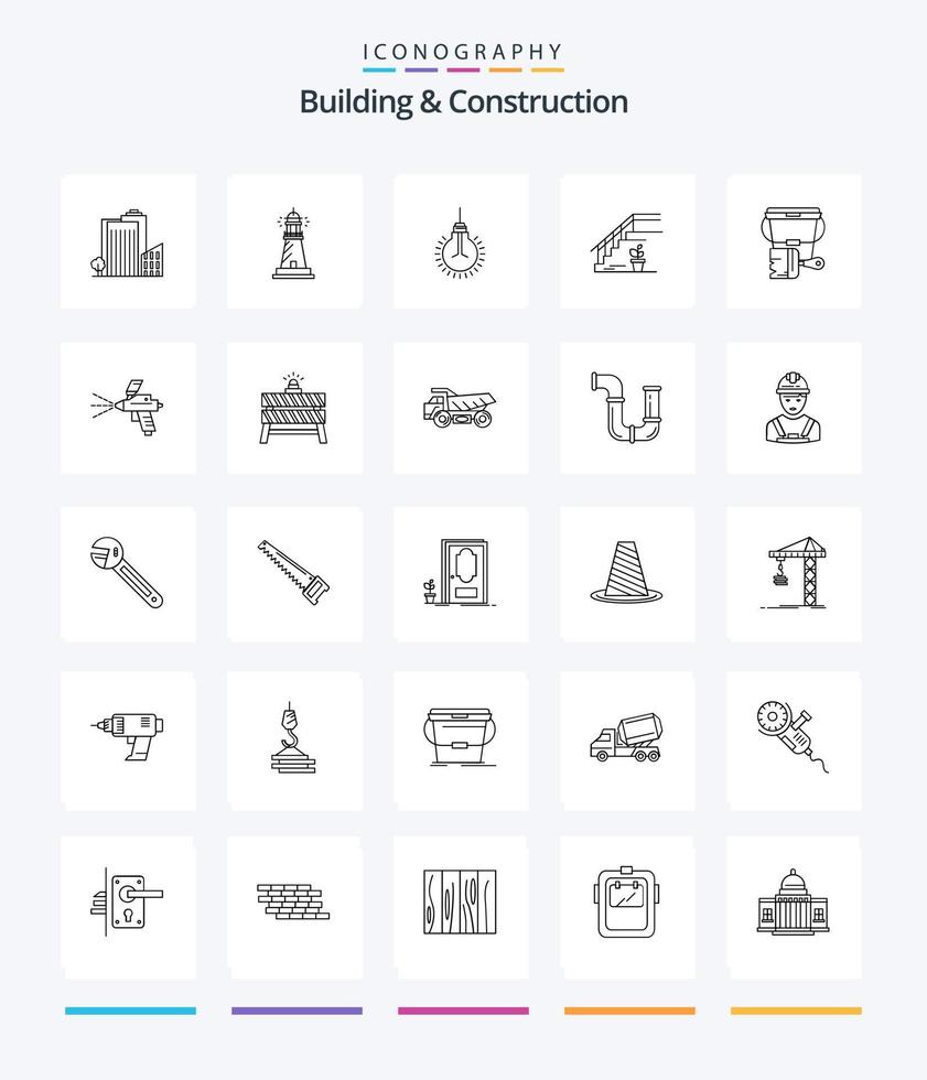 edificio creativo y construcción 25 paquete de iconos de contorno como el piso. escaleras. playa. sugerencia. idea vector
