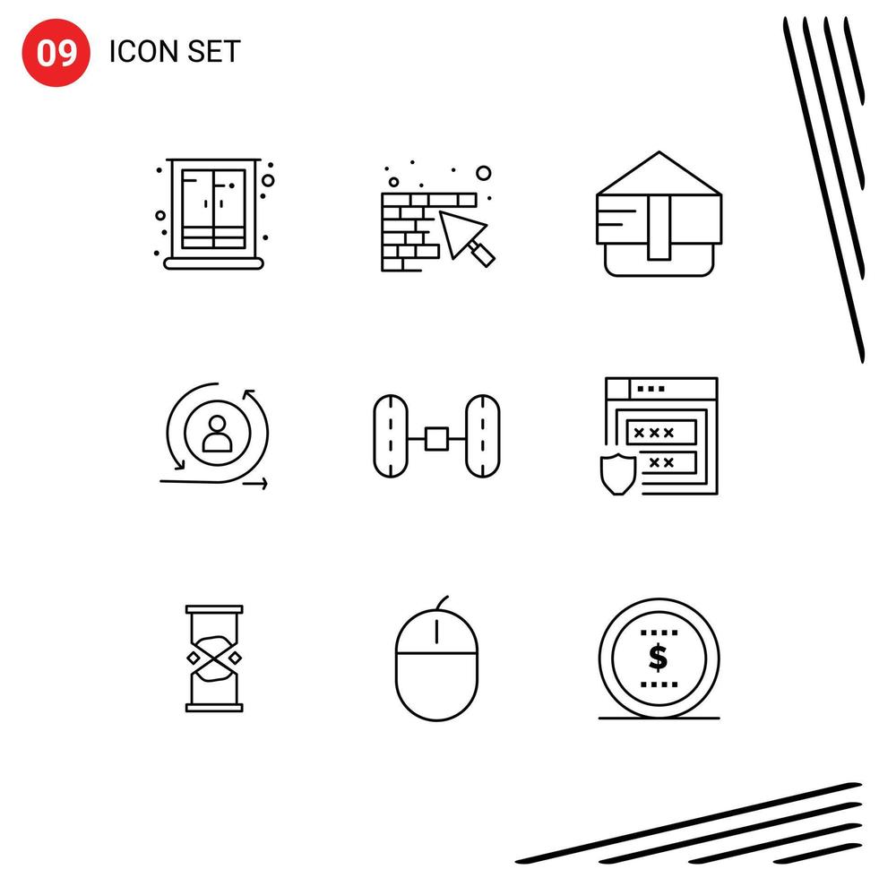 9 Universal Outline Signs Symbols of van digital trowel returning visiter returning Editable Vector Design Elements