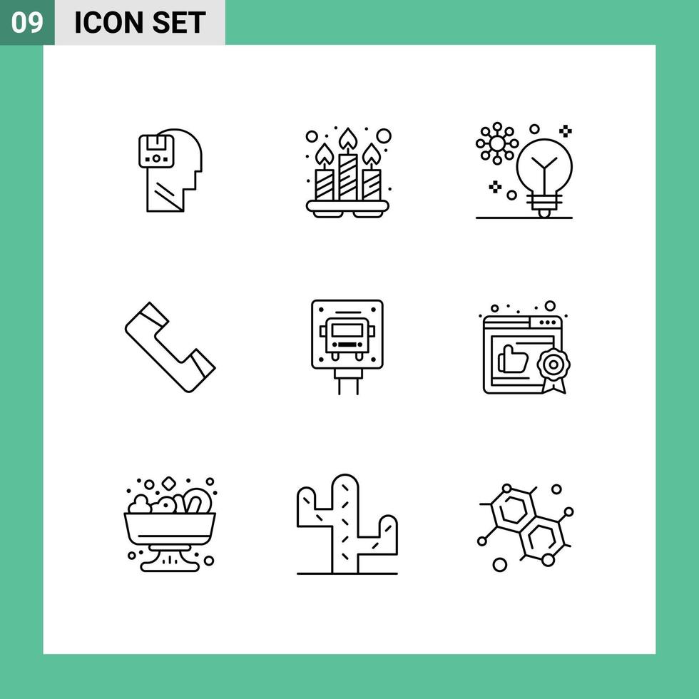 Mobile Interface Outline Set of 9 Pictograms of telephone contact tray call intelligence Editable Vector Design Elements