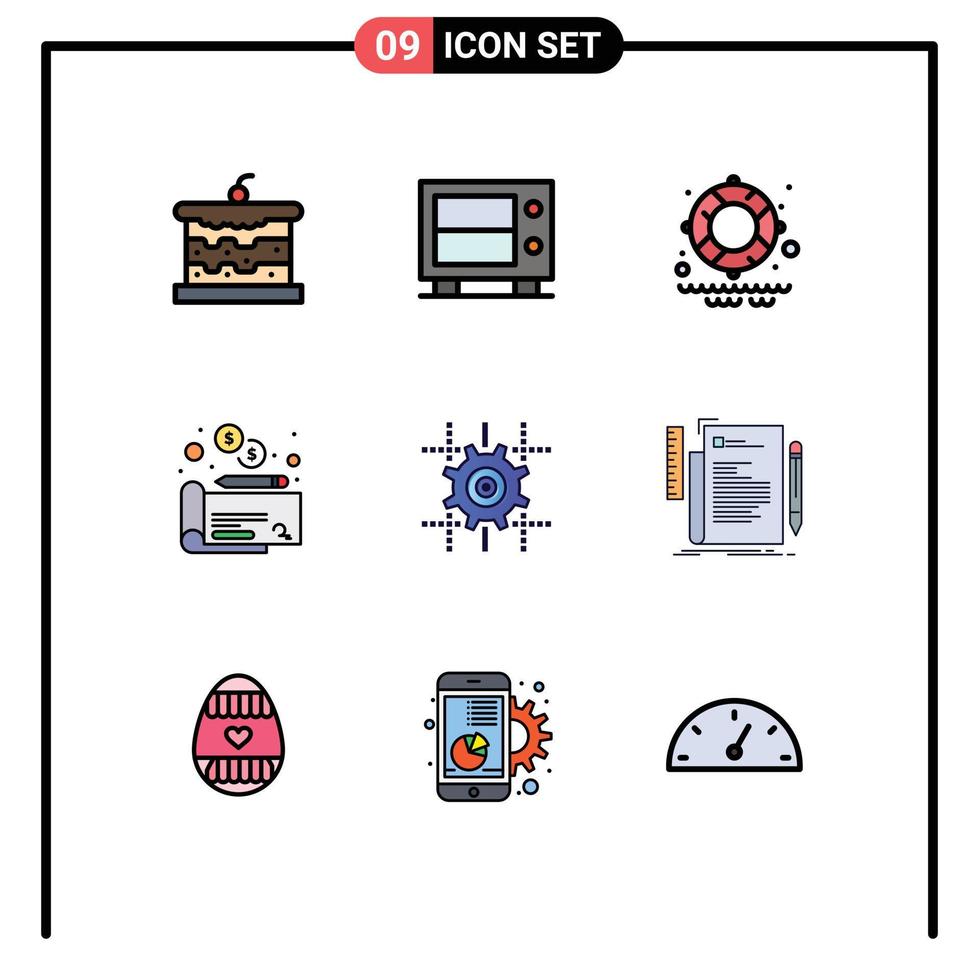 Group of 9 Modern Filledline Flat Colors Set for code computing water gear payment Editable Vector Design Elements