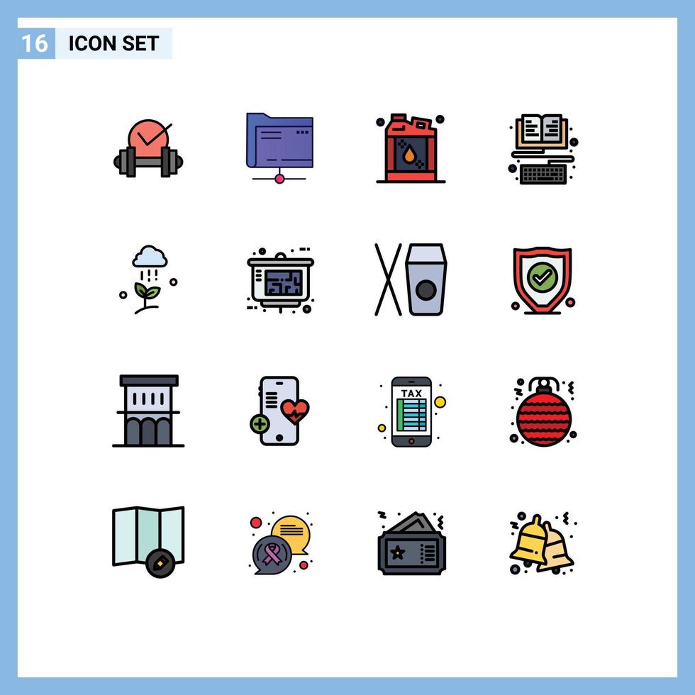 16 User Interface Flat Color Filled Line Pack of modern Signs and Symbols of cloud keyboard bottle education book Editable Creative Vector Design Elements