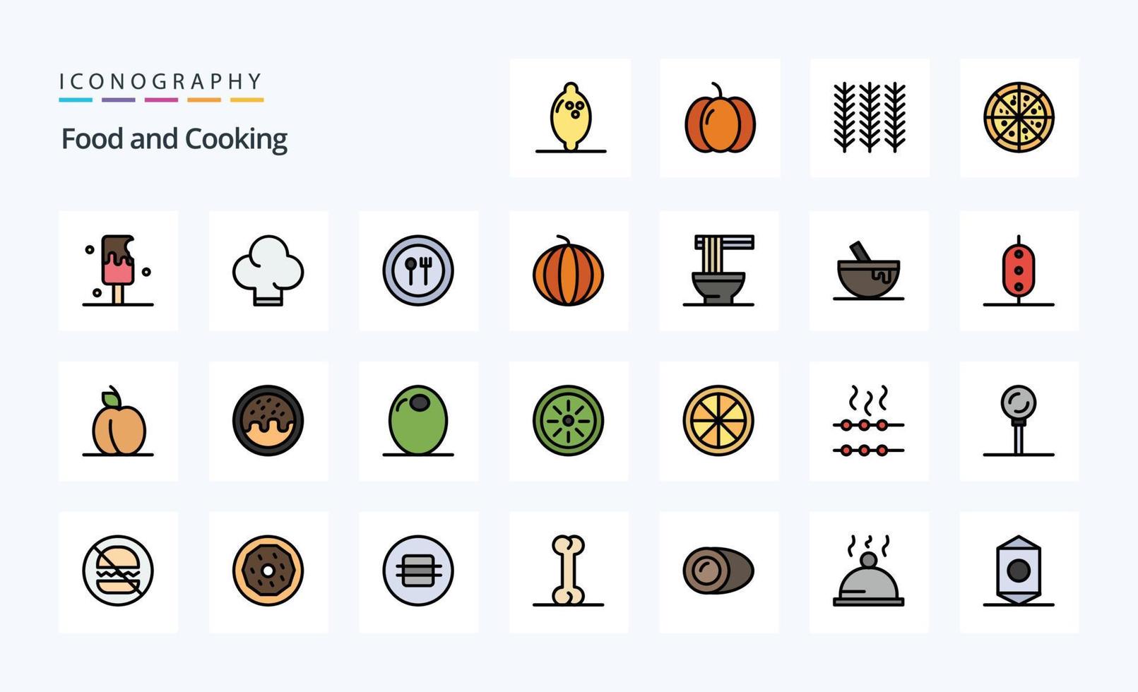 25 Food Line Filled Style icon pack vector