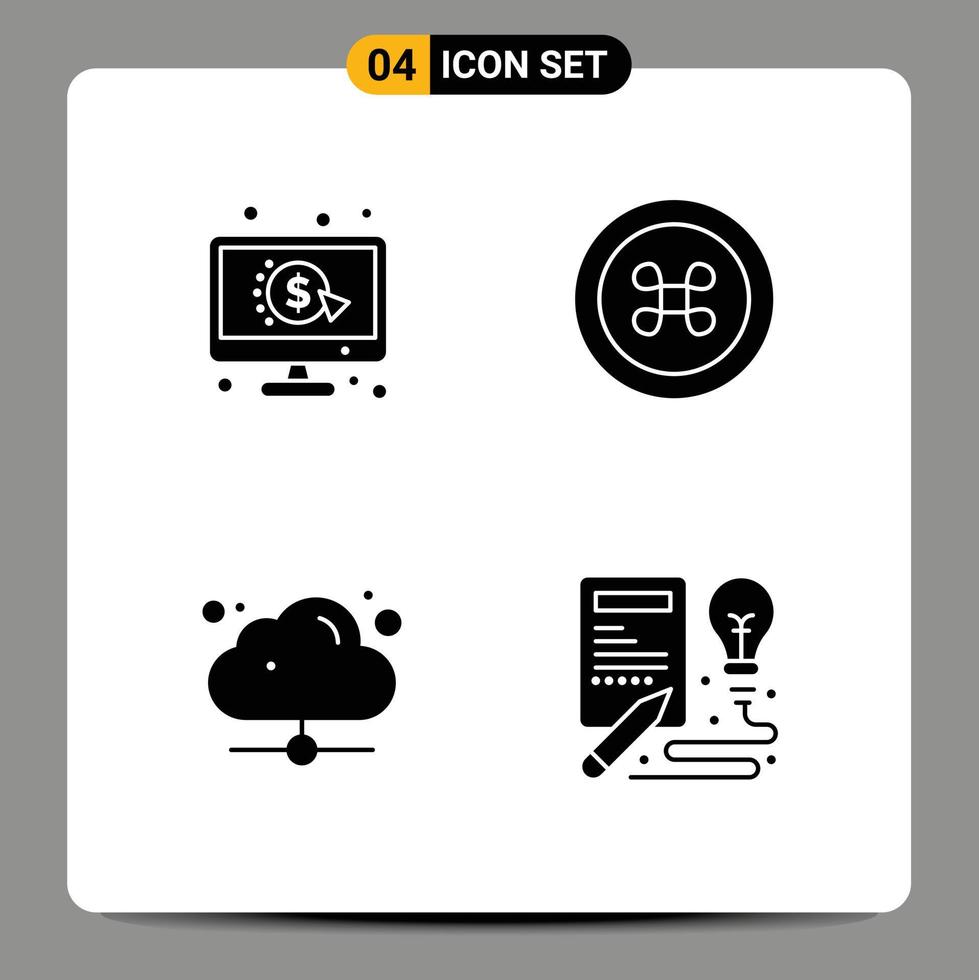 Pack of 4 creative Solid Glyphs of click share ppc grenadine book Editable Vector Design Elements
