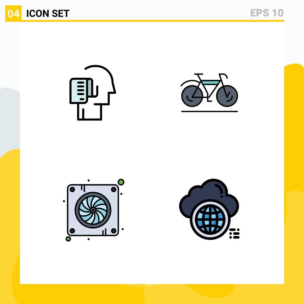 4 Universal Filledline Flat Color Signs Symbols of human computer schedule movement fan Editable Vector Design Elements