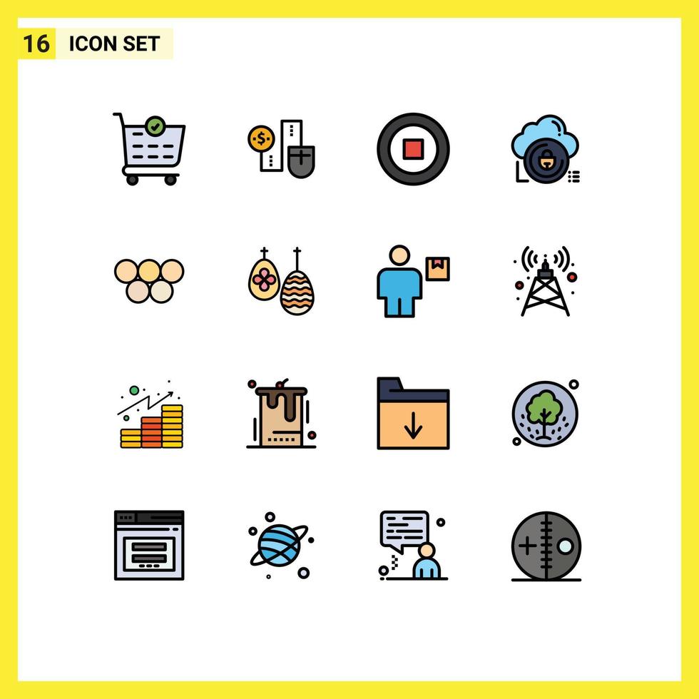 Modern Set of 16 Flat Color Filled Lines and symbols such as greece private basic lock data Editable Creative Vector Design Elements