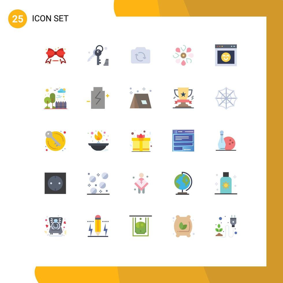 Mobile Interface Flat Color Set of 25 Pictograms of emotion spring refresh nature sun flower Editable Vector Design Elements