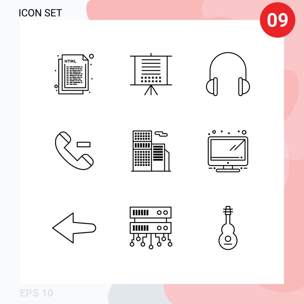 Stock Vector Icon Pack of 9 Line Signs and Symbols for building contact web call music Editable Vector Design Elements