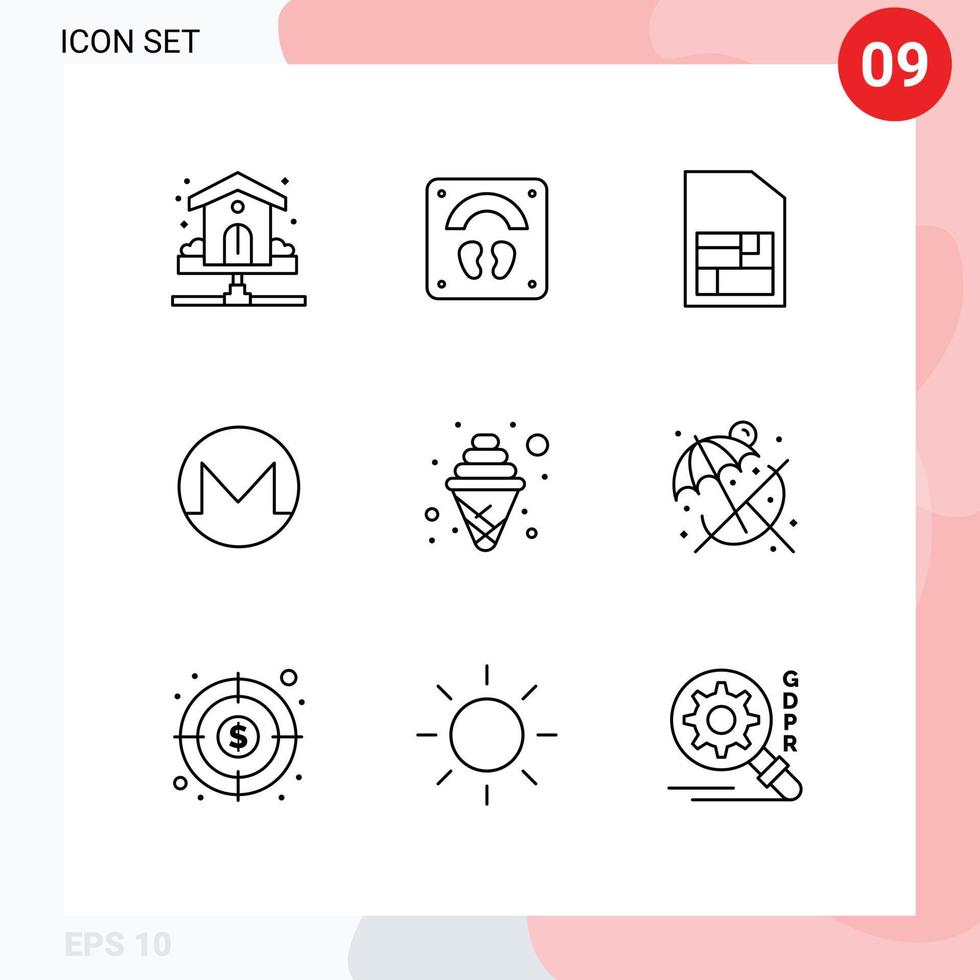 Pack of 9 Modern Outlines Signs and Symbols for Web Print Media such as cream crypto currency wellness crypto monero Editable Vector Design Elements