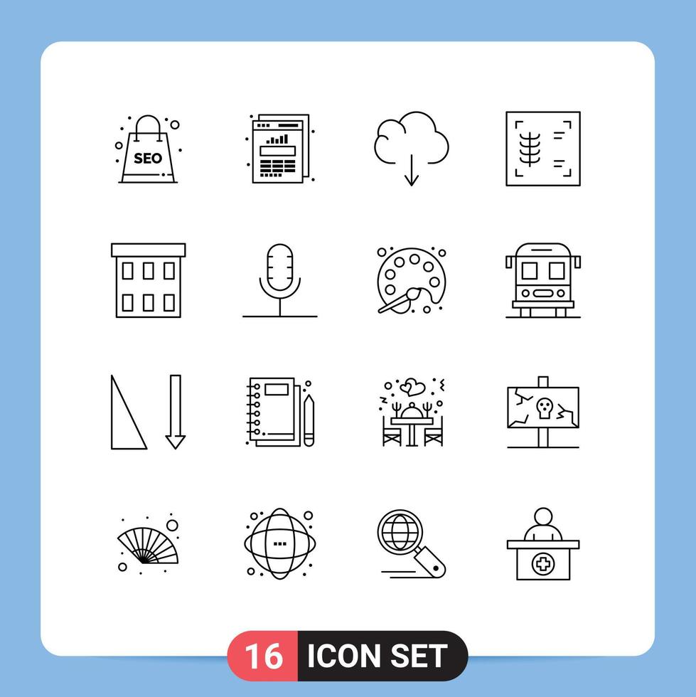 Outline Pack of 16 Universal Symbols of corporation buildings cloud building ribs Editable Vector Design Elements