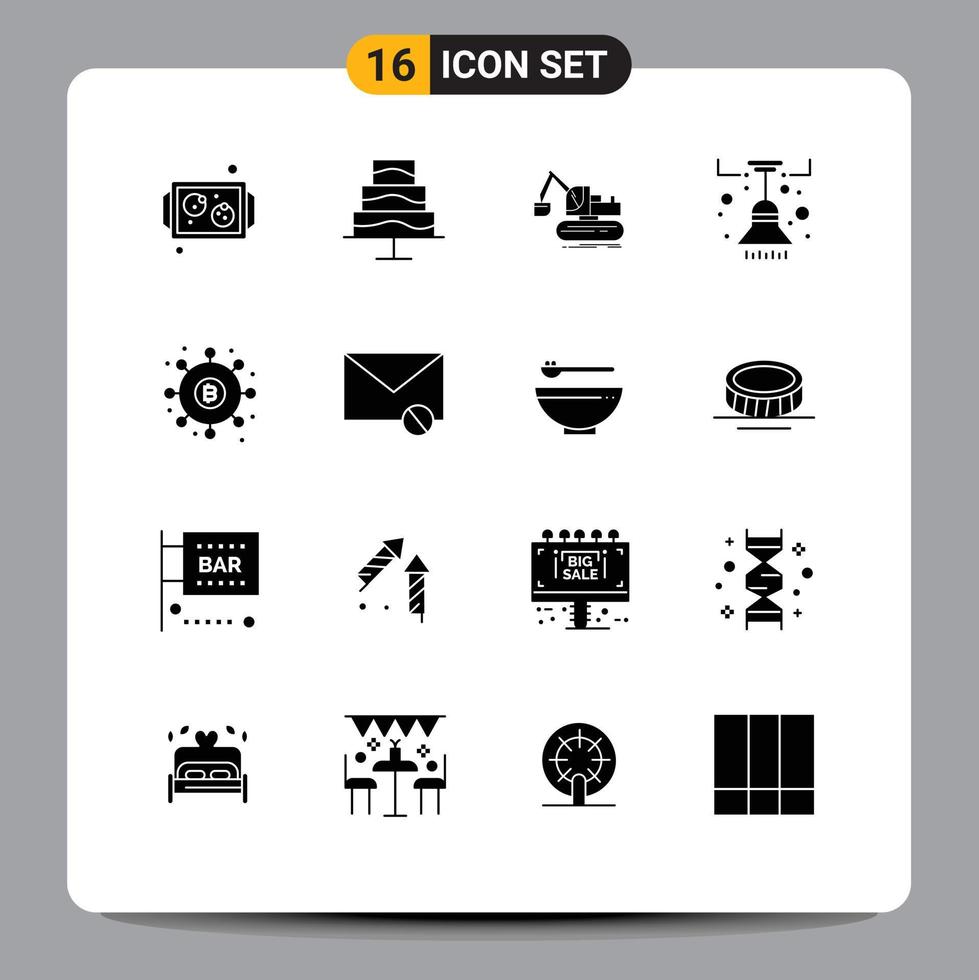 Mobile Interface Solid Glyph Set of 16 Pictograms of finance distribution construction light furniture Editable Vector Design Elements