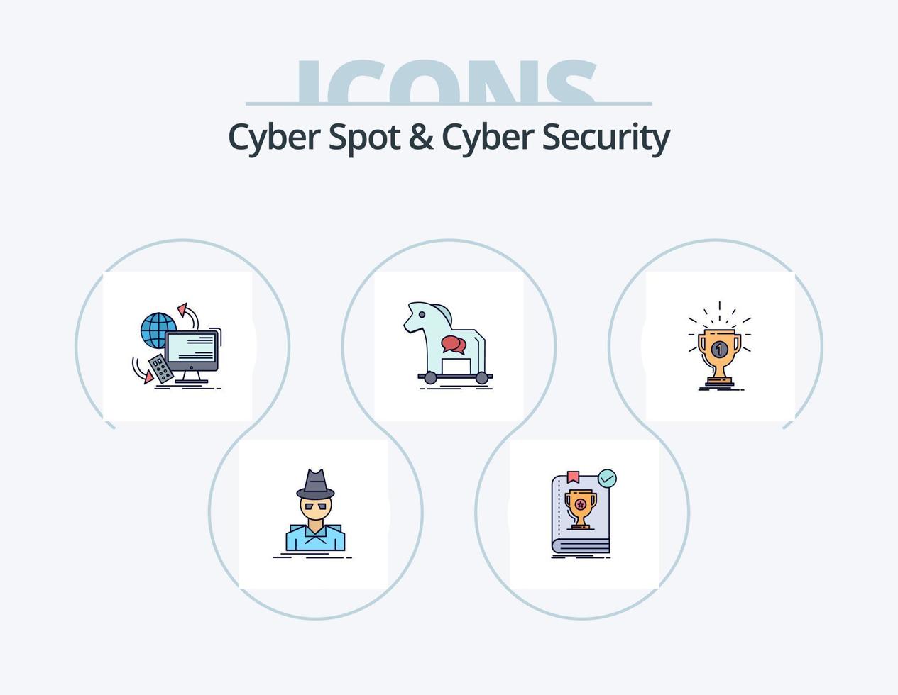 Cyber Spot And Cyber Security Line Filled Icon Pack 5 Icon Design. prize. award. monarchy. virus. internet vector