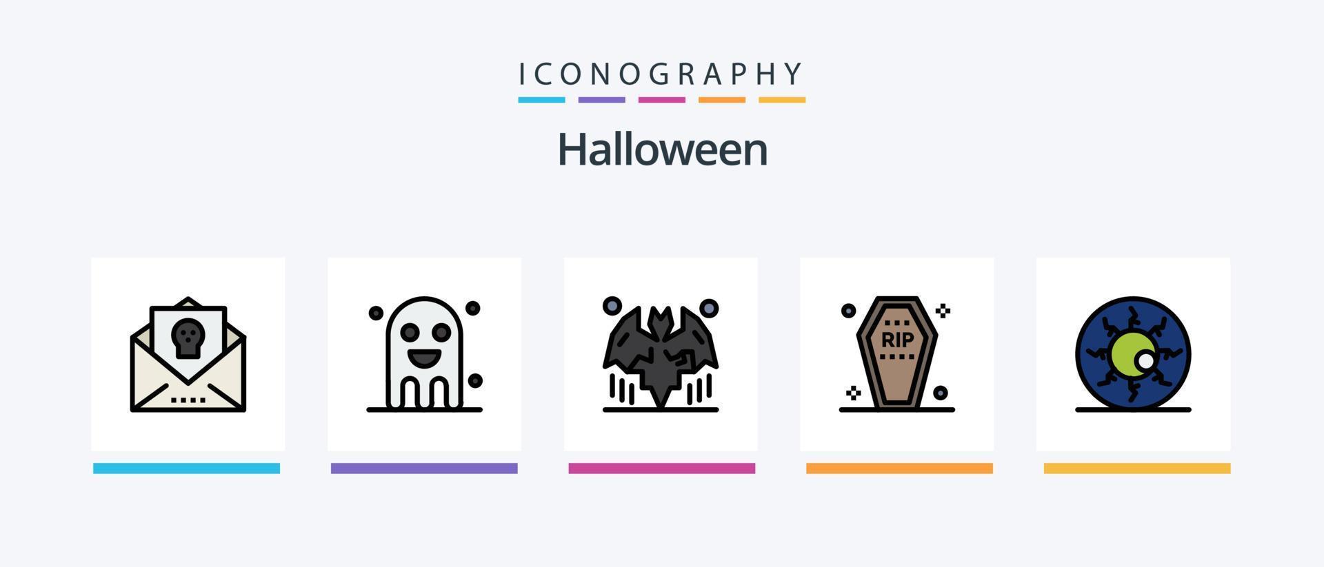 Halloween Line Filled 5 Icon Pack Including graveyard. death. grave. voodoo. halloween. Creative Icons Design vector