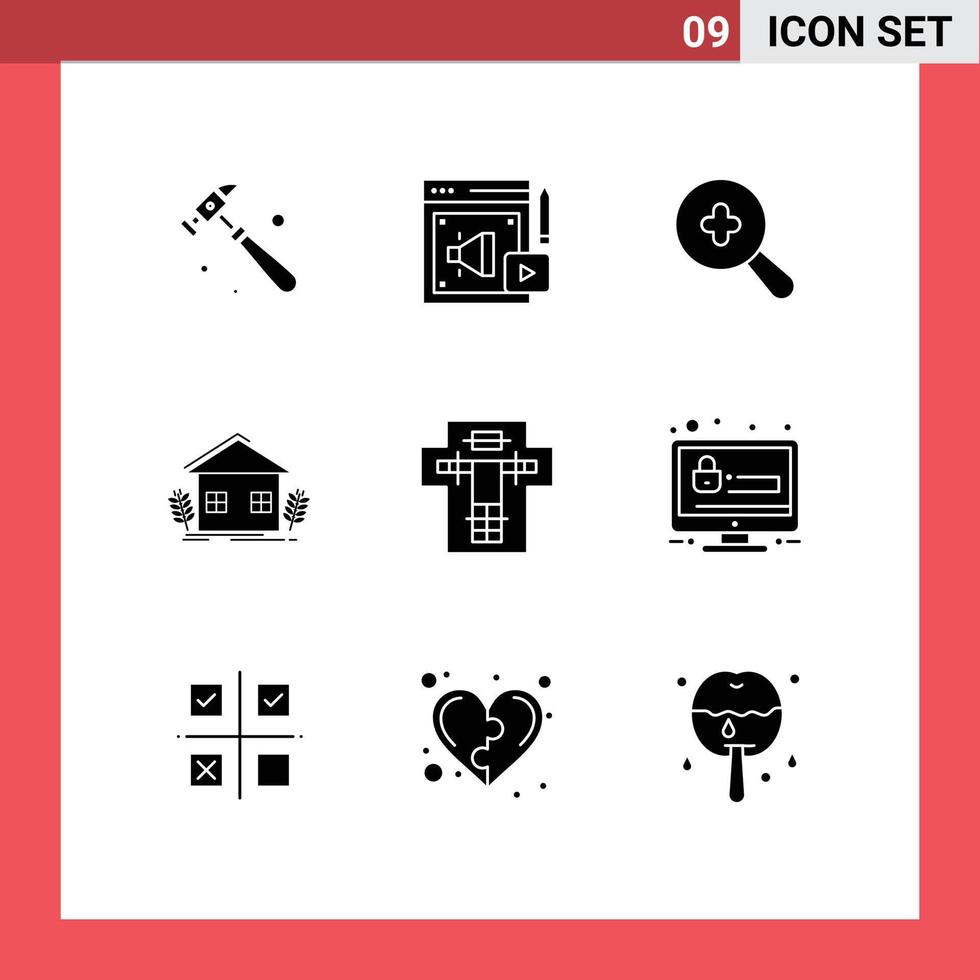 9 User Interface Solid Glyph Pack of modern Signs and Symbols of decapitate bed search farming ecology Editable Vector Design Elements