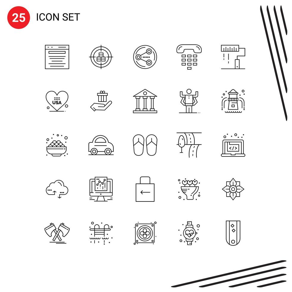 Universal Icon Symbols Group of 25 Modern Lines of device communication target call social Editable Vector Design Elements