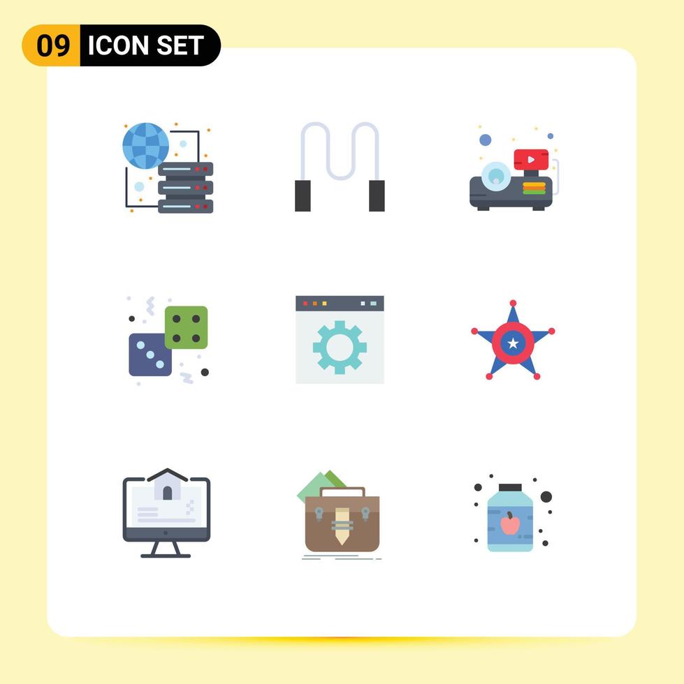 Flat Color Pack of 9 Universal Symbols of interface browser presentation play game Editable Vector Design Elements