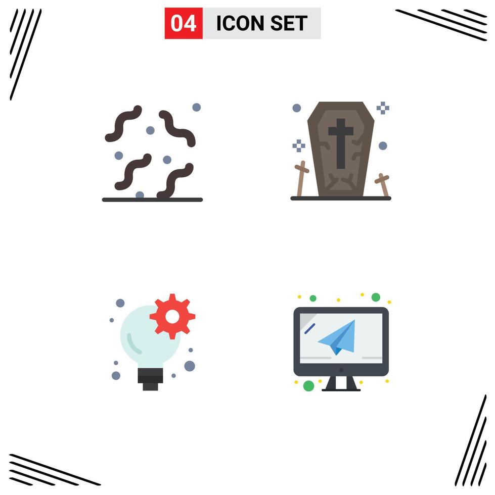 paquete de interfaz de usuario de 4 iconos planos básicos de elementos de diseño vectorial editables de engranaje fantasma de gusano empresarial de halloween vector
