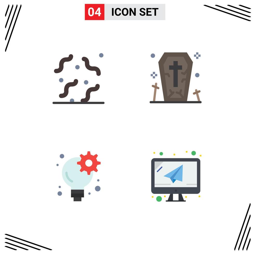 User Interface Pack of 4 Basic Flat Icons of halloween business worm ghost gear Editable Vector Design Elements