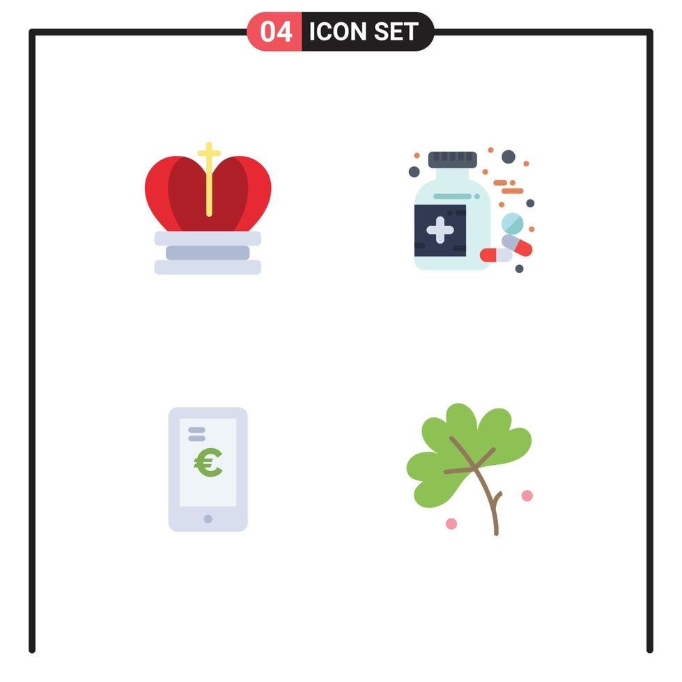 Group of 4 Flat Icons Signs and Symbols for crown payment empire pills shopping Editable Vector Design Elements