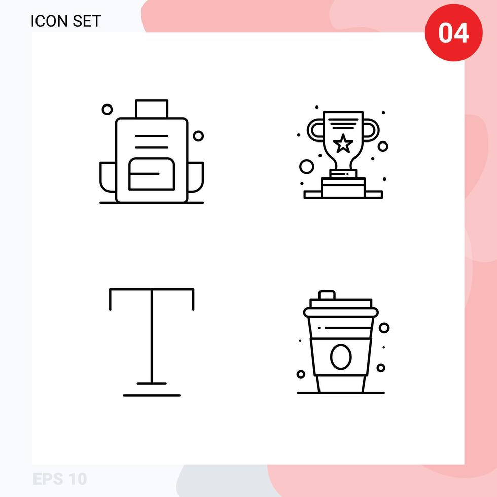 4 Line concept for Websites Mobile and Apps backpack font outdoors cup underline Editable Vector Design Elements