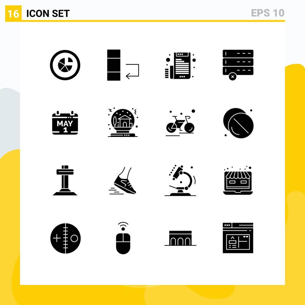 Paquete de glifos sólidos de 16 interfaces de usuario de signos y símbolos modernos de dispositivos electrónicos de calendario de día que cancelan elementos de diseño de vectores editables