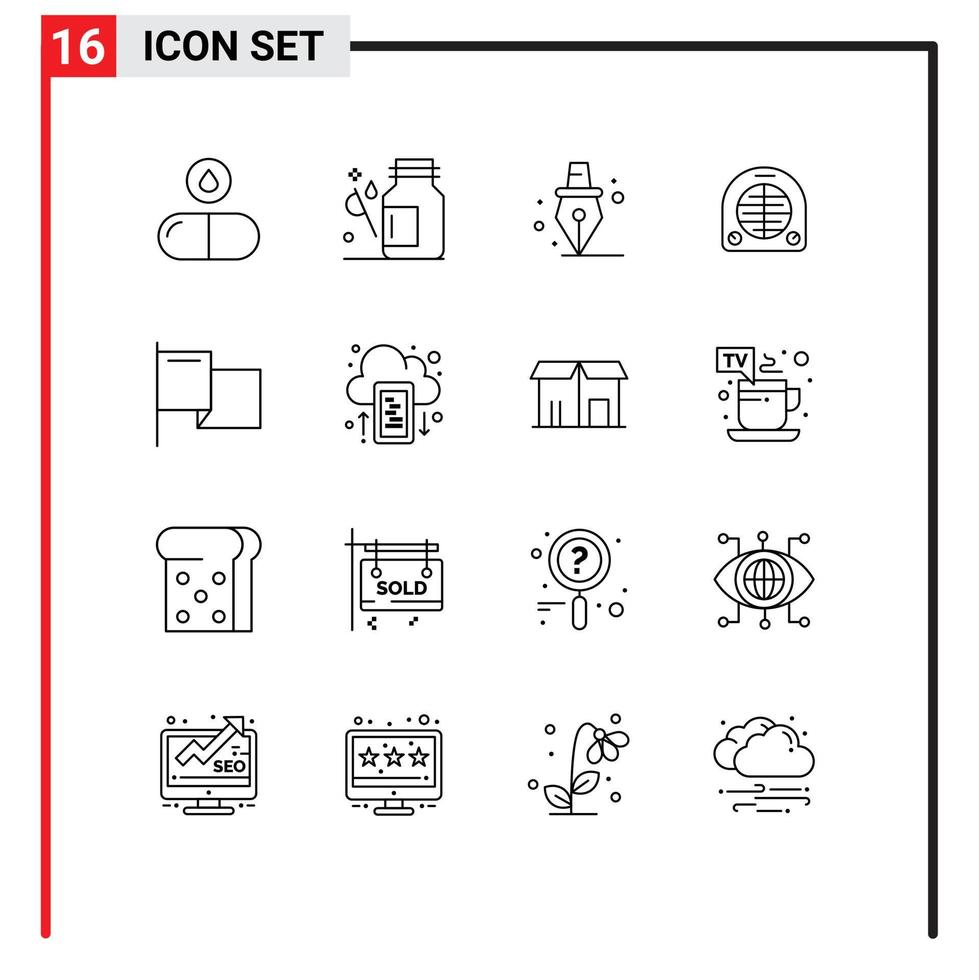 Universal Icon Symbols Group of 16 Modern Outlines of flag home medicine heating fan Editable Vector Design Elements