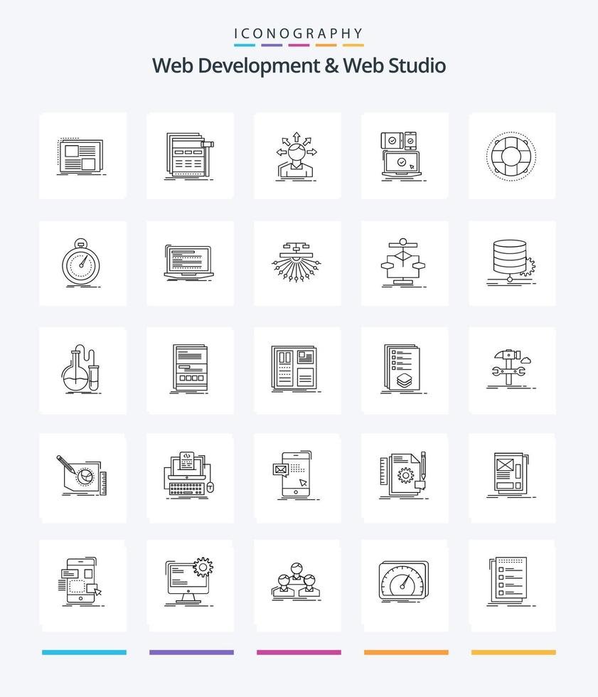 Creative Web Development And Web Studio 25 OutLine icon pack  Such As devices. transition. web. structure. difference vector