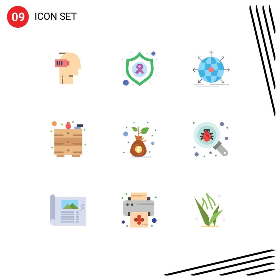 Universal Icon Symbols Group of 9 Modern Flat Colors of budget office cancer draw network Editable Vector Design Elements