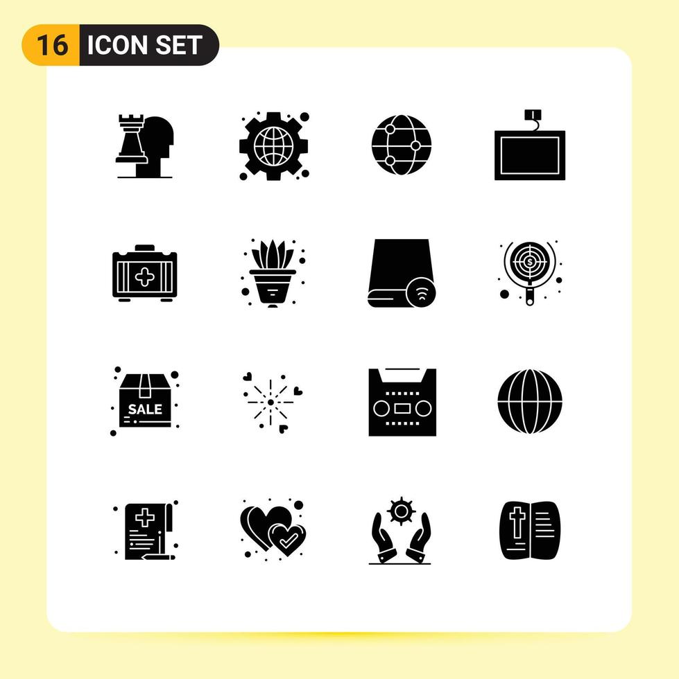 16 Solid Glyph concept for Websites Mobile and Apps flower bag globe medical tv Editable Vector Design Elements