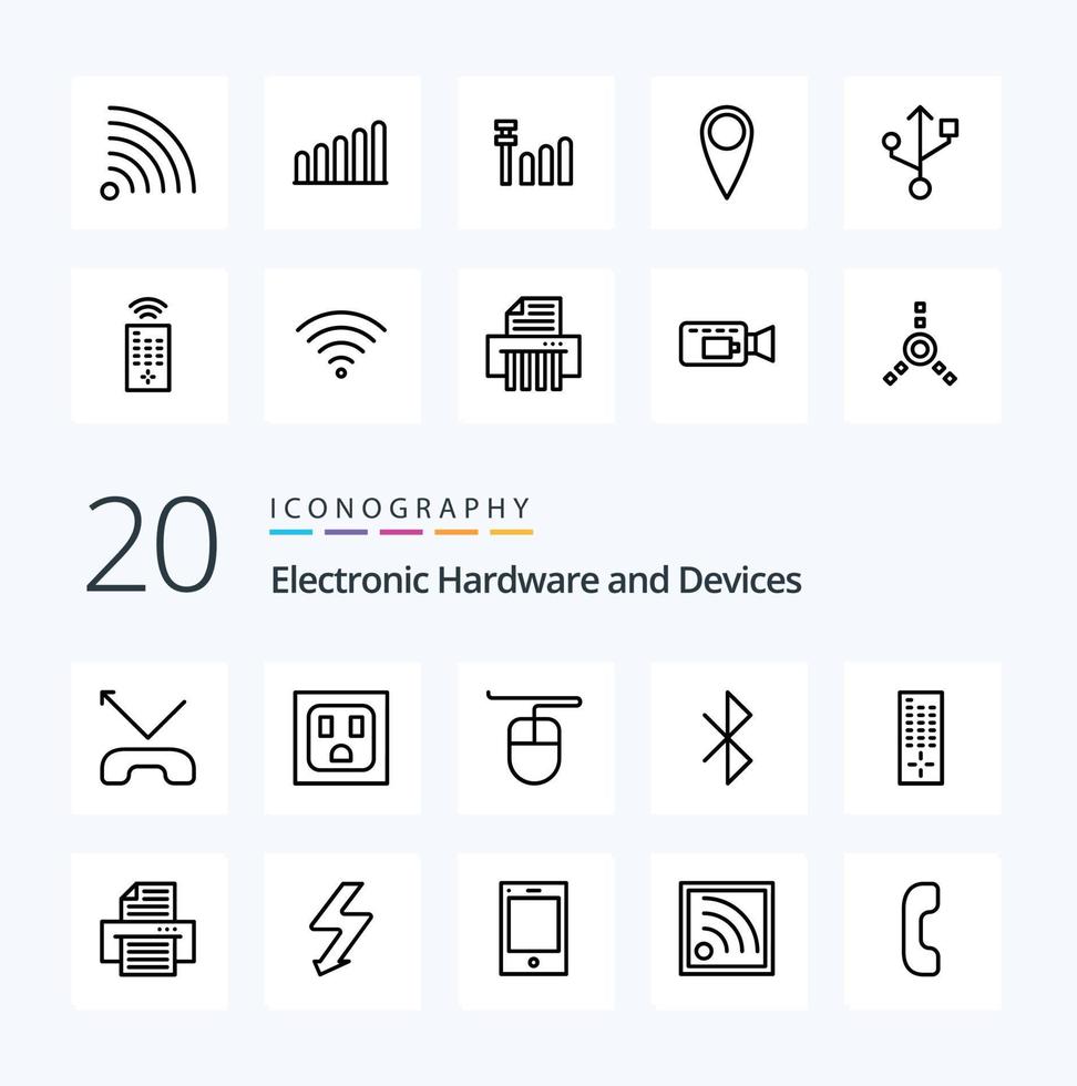 20 Devices Line icon Pack like connection guitar connection signal rss vector